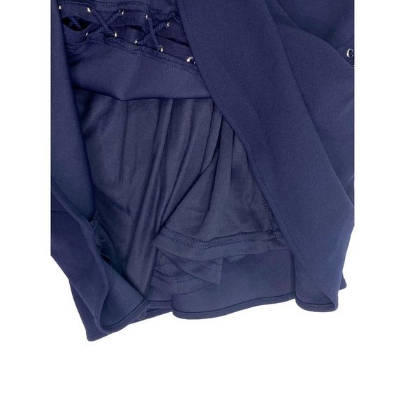 Belle Badgley Mischka‎ Size 10 Navy Blue Dress Lace Up Ruffle Hem - Picture 10 of 10